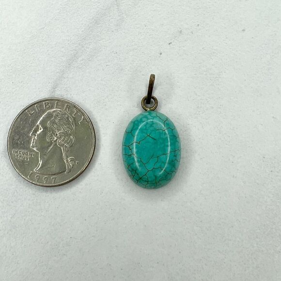 Bronze Tone Faux Turquoise Cabochon Pendant - Picture 1 of 4